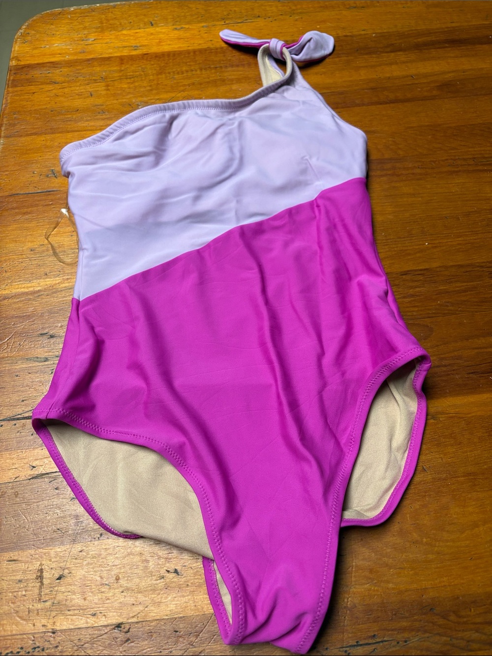 Old Navy One-Shoulder Colorblock One-Piece Swimsuit in Pink and Lilac